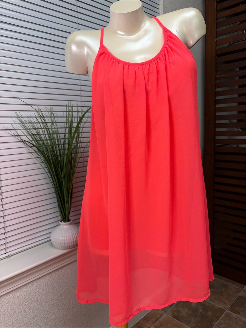 Bright Coral Halter Sundress